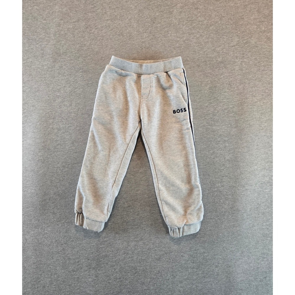 BOSS Jogger Pants Kids Boys Size 3 Gray Navy Side Stripe Sweatpants J04459